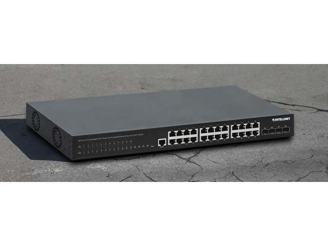 Intellinet 28-Port L2+ Managed PoE+ Switch w/ 24 Gigabit & 4 SFP+ Uplinks, IEEE 802.3at/af Compliant, 370 W PoE Power Budget, Layer 2+/Layer 3...