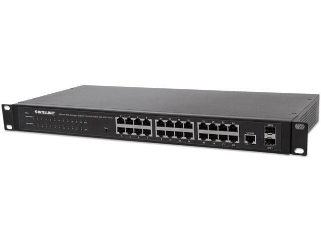 Intellinet 24-Port Web-Managed Gigabit Ethernet Switch with 2 SFP Ports, 24 x 10/100/1000 Mbps RJ45 Ports + 2 x SFP, IEEE 802.3az Energy Efficient...