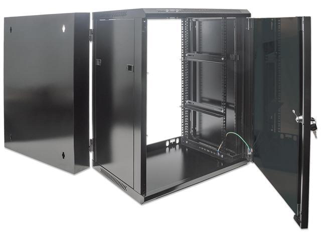 Intellinet 19' Double Section Wallmount Cabinet, 15U, 550 mm (21.7 in.) Depth, Assembled, Black