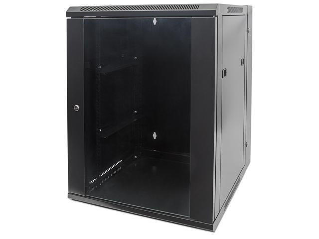Intellinet 19' Double Section Wallmount Cabinet, 15U, 550 mm (21.7 in.) Depth, Assembled, Black