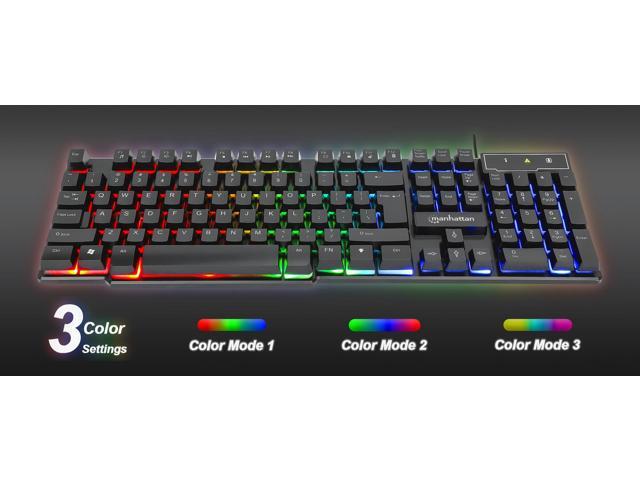 Manhattan RGB LED Gaming Keyboard - Ergonomic, Spill-Resistant, Multimedia Controls, Adjustable Backlighting for Ultimate Gaming Experience - 180603