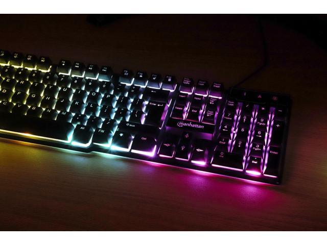 Manhattan RGB LED Gaming Keyboard - Ergonomic, Spill-Resistant, Multimedia Controls, Adjustable Backlighting for Ultimate Gaming Experience - 180603
