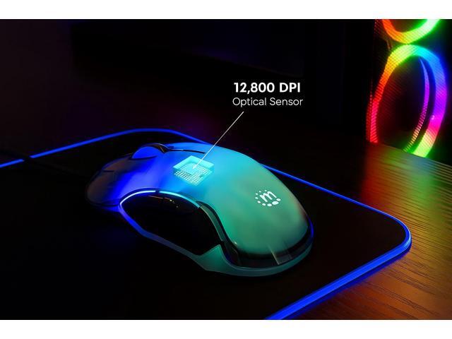 Manhattan RGB LED Wired Optical USB Mouse - 12800 DPI Precision, 5-Button Design, 6 Switchable Light Modes, Perfect for Gaming & Work - 190381