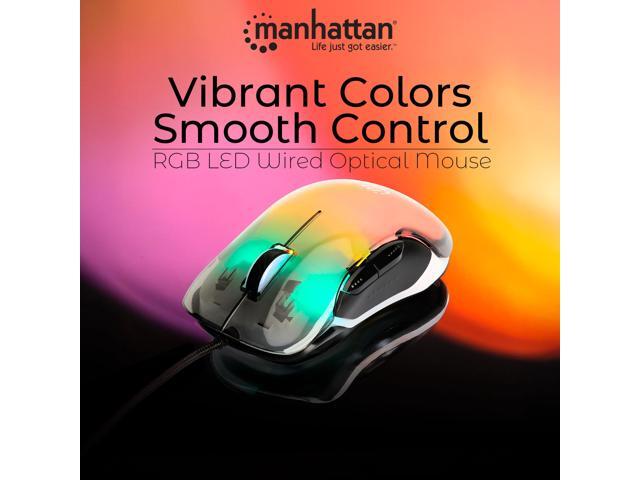 Manhattan RGB LED Wired Optical USB Mouse - 12800 DPI Precision, 5-Button Design, 6 Switchable Light Modes, Perfect for Gaming & Work - 190381