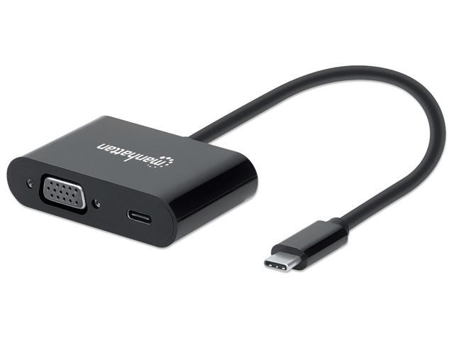 Manhattan USB-C to VGA Converter with Power Delivery Port, Full-HD Support, 60W PD, Plug & Play, Thunderbolt 3 Compatible, EMI Shielded for Clear...