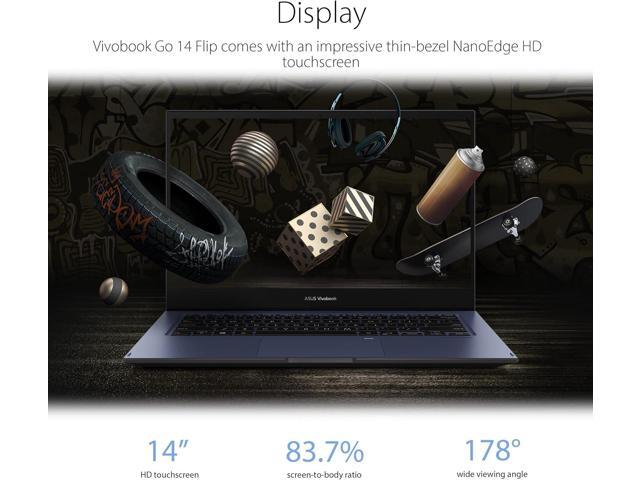 ASUS VivoBook Go 14 Flip Thin and Light 2-in-1 Touch Laptop, Intel Celeron N4500 Processor, 4GB RAM, 64GB eMMC Flash Memory, Intel HD Graphics, HD...