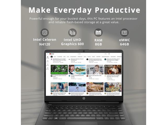 HP Stream 14' HD BrightView Laptop, Intel Celeron N4020 Processor, 4GB RAM, 64GB Storage, Intel HD Graphics, 720p Webcam, 1 Year Office 365, Black,...