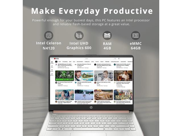 HP Stream 14' HD BrightView Laptop, Intel Celeron N4120, 4GB RAM, 64GB Storage, Intel UHD Graphics, 720p Webcam, 1 Year Office 365, Gold, Win 11 S,...