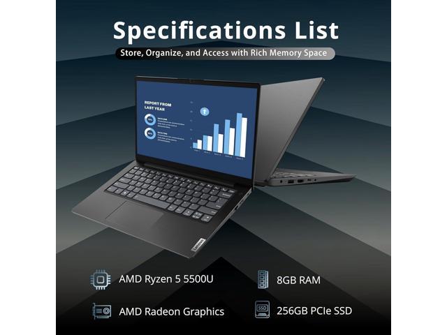 LENOVO V14 G2 14' FHD Business Laptop, AMD Ryzen 5 5500U, 8GB RAM, 256GB PCIe SSD, AMD Radeon Graphics, HD Camera, Standard Keyboard, Dolby Audio,...