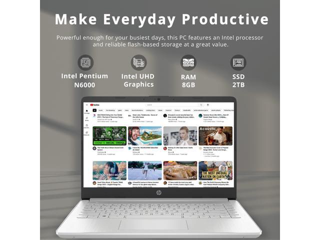 HP 14' FHD BrightView Laptop, Intel Pentium Silver N6000, 8GB DDR4 RAM, 2TB PCIe SSD, Intel UHD Graphics, HD Webcam, Wi-Fi 5, Bluetooth, Silver,...