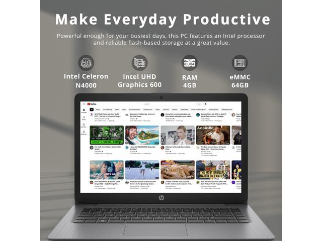 HP Stream 14' HD SVA Laptop, Intel Celeron N4120 Processor, 4GB RAM, 64GB eMMC Flash Memory, Intel UHD Graphics 600, 1-Year Office, Bluetooth, Win...