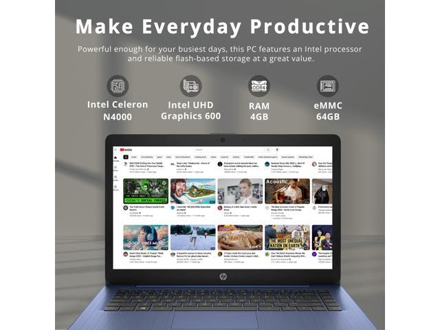 HP Stream 14' HD SVA Laptop, Intel Celeron N4120 Processor, 4GB RAM, 64GB eMMC Flash Memory, Intel UHD Graphics, 1-Year Office, Bluetooth, Win 11S,...