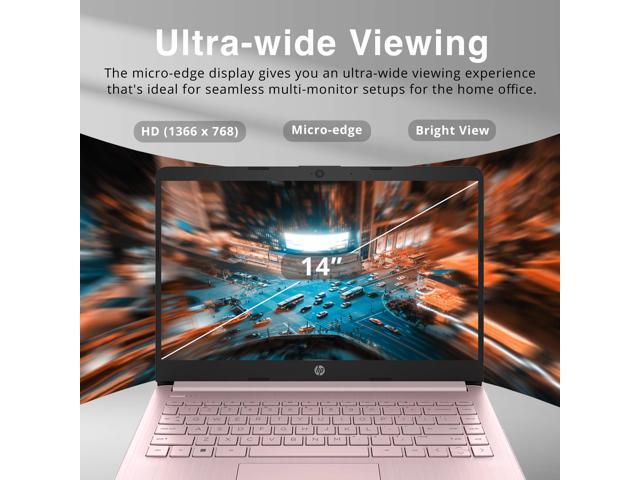 HP Stream 14' HD BrightView Laptop, Intel Celeron N4120, 4GB RAM, 64GB eMMC, Intel UHD Graphics, 720p Webcam, 1 Year Office 365, pink, Win 11 S,...