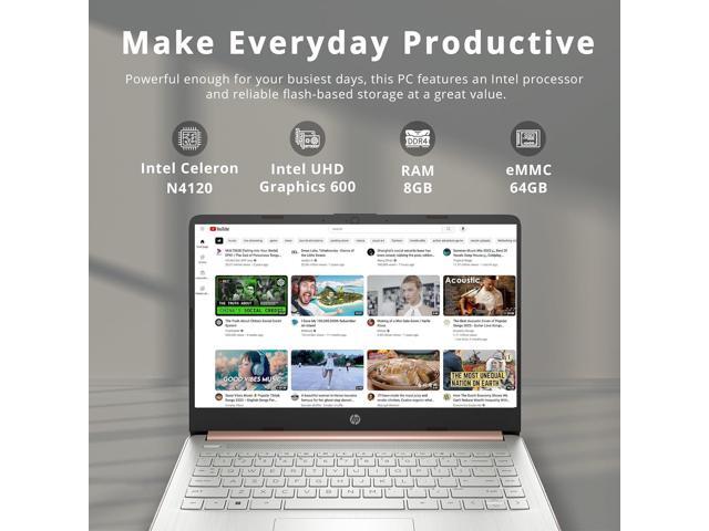 HP Premium Stream 14' HD BrightView Laptop, Intel Celeron N4120, 8GB RAM, 64GB eMMC Storage, UHD Graphics, HD Webcam, 1 Year Office 365, Bluetooth,...