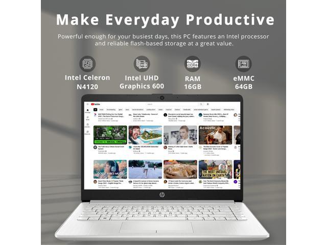 HP Premium Stream 14' HD BrightView Laptop, Intel Celeron N4120, 16GB RAM, 64GB eMMC, Intel UHD Graphics, HD Webcam, 1 Year Office 365, Bluetooth,...