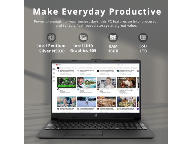 HP 15.6 HD Student Laptop, Intel Pentium Silver N5030, 16GB RAM, 1TB SSD, Intel UHD Graphics, HD Webcam, Numpad, Wi-Fi 5, 1 Year Office 365, Win...