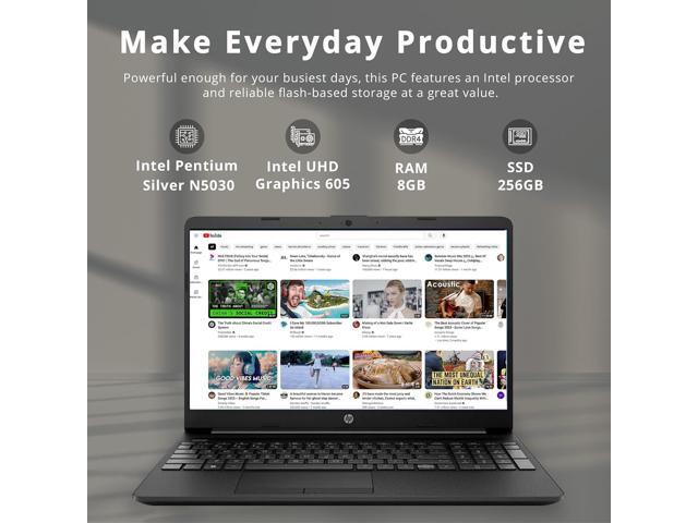 HP 15.6 HD Student Laptop, Intel Pentium Silver N5030, 8GB RAM, 256GB SSD, Intel UHD Graphics, HD Webcam, Numpad, Wi-Fi 5, Bluetooth, 1 Year Office...