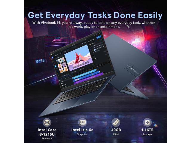 ASUS Vivobook 14' FHD Anti-glare Laptop, Intel i3-1215U, 40GB RAM, 1.16TB Storage(1TB SSD+160GB Docking Station Set), Intel Iris Xe Graphics, HD...