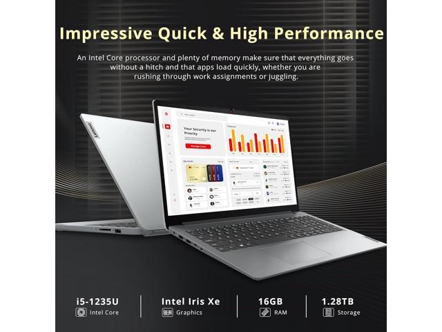 Lenovo IdeaPad 1i 15.6' FHD Business Laptop, Intel i5-1235U, 16GB RAM, 1.28TB Storage(1TB SSD+288GB Docking Station Set), Intel Iris Xe Graphics,...