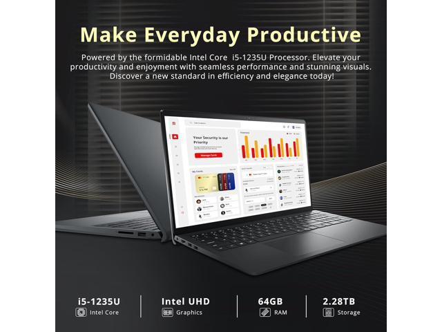 Dell Inspiron 15.6' Touchscreen Laptop, Intel i5-1235U, 64GB RAM, 2.28GB Storage(2TB SSD+288GB Docking Station Set), Intel UHD Graphics, Numeric...