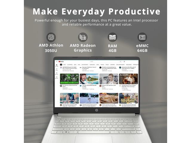HP Stream 14' HD Laptop, AMD Athlon 3050U, 4GB RAM, 64GB eMMC, Intel UHD Graphics 600, Full-Size Keyboard, 720p HD Camera, 1-Year Microsoft 365,...
