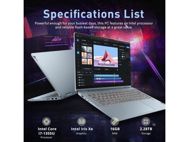 Lenovo Flex 7 14' 2.2K 2-in-1 Touchscreen Laptop, Intel i7-1355U, 16GB RAM, 2.28TB Storage(2TB SSD+288GB Docking Station Set), Backlit Keyboard,...
