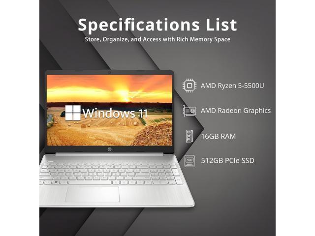 HP 15.6' FHD Laptop, AMD Ryzen 5-5500U Processor, 16GB RAM, 512GB PCIe SSD, AMD Radeon Graphics, HD Webcam, Wi-fi, Bluetooth, Win 11, Silver, 32GB...