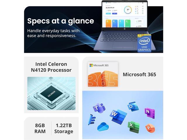 HP Flagship 14' HD Laptop with 1 Year Office 365 8GB RAM 1.22TB Storage(64GB EMMC & 160GB Docking Station Set & 1TB Cloud Storage) Intel...