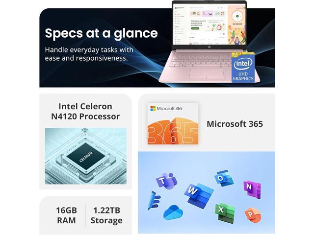HP Flagship 14' Laptop with 1 Year Office 365 16GB RAM 1.22TB Storage(64GB EMMC & 160GB Docking Station & 1TB Cloud Storage) Intel 4-Core...