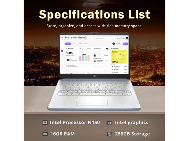 HP Stream 14' HD Laptop, Intel Processor N150, 16GB RAM, 288GB Storage(128GB SSD+160GB Docking Station Set), Intel Graphics, 1 Year Office 365,...