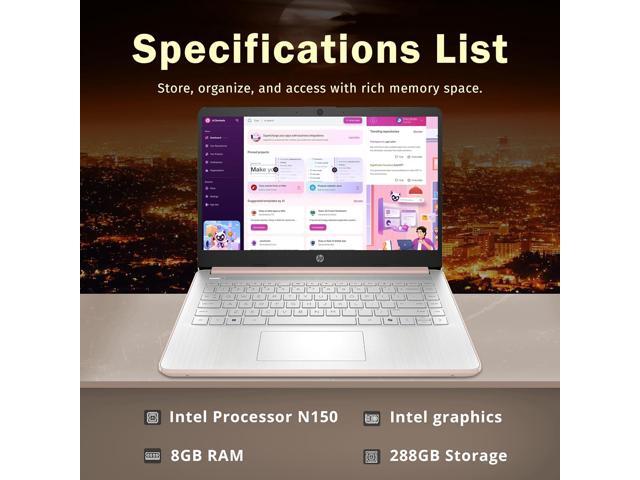 HP Stream 14' HD Anti-glare Laptop, Intel Processor N150, 8GB RAM, 288GB Storage (128GB SSD+160GB Docking Station Set),1 Year Office 365, HD...