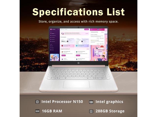 HP Stream 14' HD Anti-Glare Laptop, Intel Processor N150, 16GB RAM, 288GB Storage (128GB SSD+160GB Docking Station Set),1 Year Office 365, Webcam,...