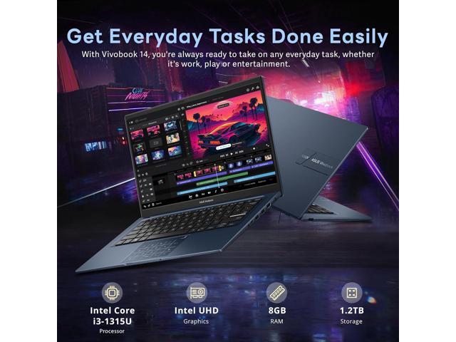 ASUS Vivobook 14 14' FHD Laptop, Intel Core i3 1315U, 16GB RAM, 2TB Storage(1TB SSD+1TB Docking Station Set), Intel UHD Graphics, 720p Camera,...