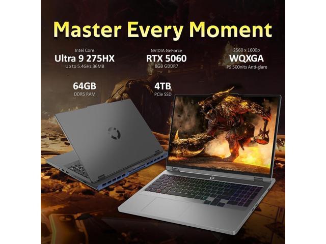 Lenovo Legion 5 16' WQXGA 240Hz Gaming Laptop, Intel Ultra 9 275HX 64GB RAM, 4TB SSD, NVIDIA GeForce RTX 5060, Backlit Keyboard, Win 11 Pro, Gray,...