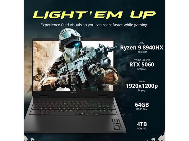 HP Omen 16' 2K 144Hz Gaming Laptop, AMD Ryzen 9 8940HX 64GB RAM, 4TB SSD, NVIDIA GeForce RTX 5060, Backlit Keyboard, Copilot, Windows 11 Pro,...