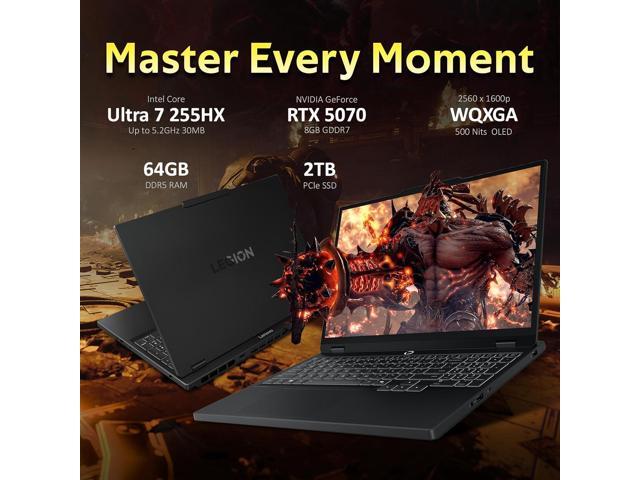 Lenovo Legion 5 15.1' 165Hz WQXGA OLED Gaming Laptop, Intel 20-core Ultra 7 255HX (Beats Intel i9-14900HX), 64GB RAM, 2TB SSD, GeForce RTX 5070,...