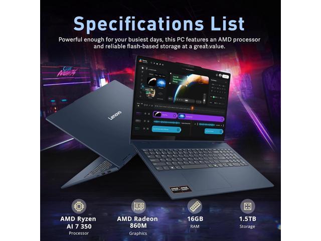 Lenovo IdeaPad 5 2-in-1 16' WUXGA Touchscreen Laptop, AMD Ryzen AI 7 350, 16GB RAM, 2TB Storage (1TB SSD+1TB Docking Station), AMD Radeon 860M,...