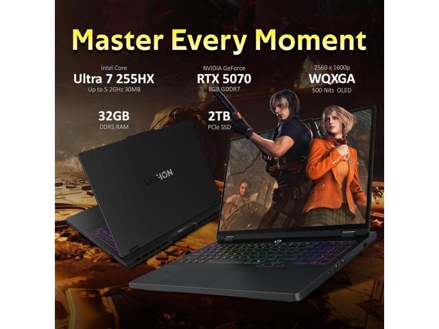 Lenovo Legion Pro 5i 16' WQXGA 165Hz Gaming Laptop, Intel 20-core Ultra 7 255HX (Beats Intel i9-14900HX), 32GB RAM, 2TB SSD, GeForce RTX 5070,...