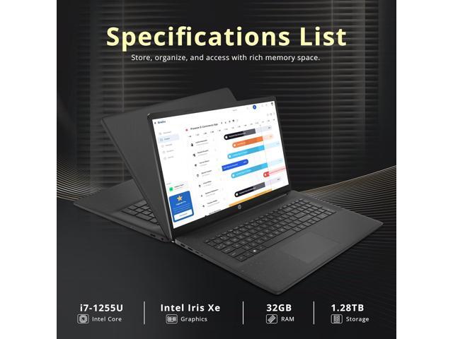 HP 17.3' HD+ Business Laptop, Intel i7-1255U, 32GB RAM, 1.28TB Storage (1TB SSD+288GB Docking Station Set), Intel Iris Xe Graphics, Numeric Keypad,...