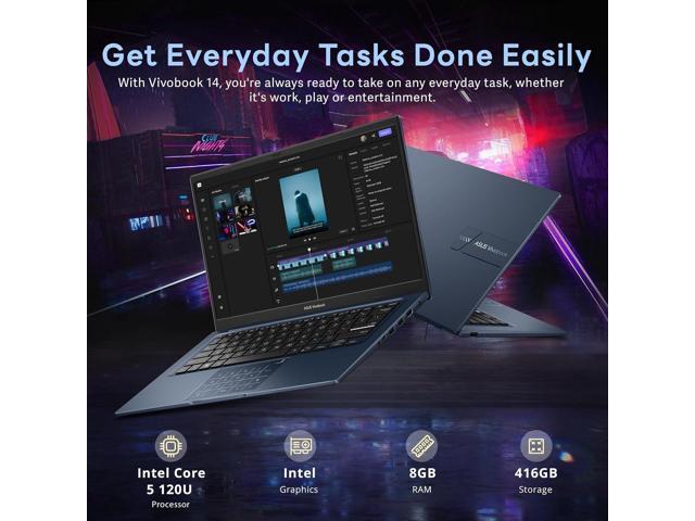 ASUS Vivobook 14 14'' FHD IPS Business Laptop, Intel Core 5-120U, 8GB RAM, 416GB Storage (256GB SSD+160GB Docking Station Set), Intel Graphics,...