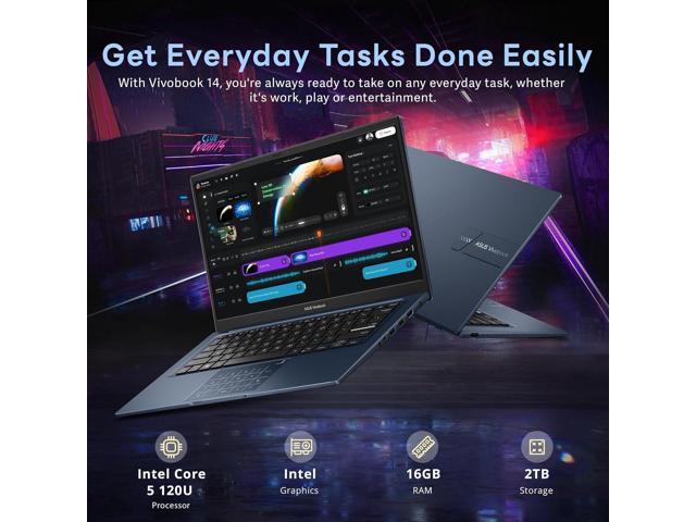 ASUS Vivobook 14 14'' FHD IPS Business Laptop, Intel Core 5-120U, 16GB RAM, 2TB Storage (1TB SSD+1TB Docking Station Set), Intel Graphics, Numeric...