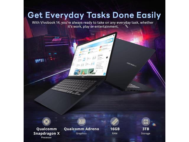 ASUS Vivobook 14' WUXGA Laptop, Qualcomm Snapdragon X Processor, 16GB RAM, 3TB Storage (2TB SSD + 1TB Docking Station Set), Qualcomm Adreno...