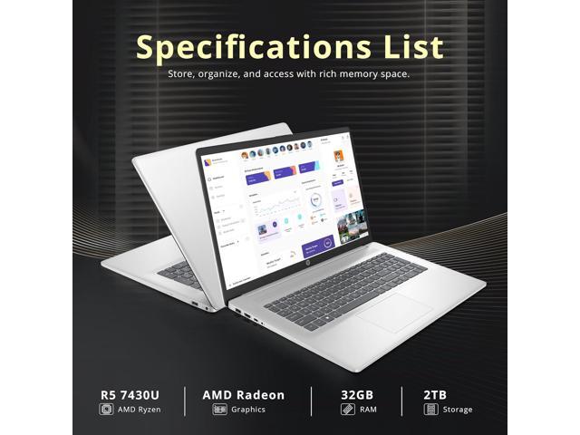 HP 17.3' HD+ Touchscreen Laptop, AMD Ryzen 5 7430U, 32GB RAM, 2TB Storage (1TB SSD+1TB Docking Station Set), AMD Radeon Graphics, Numeric Keypad,...
