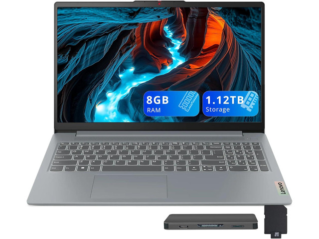Lenovo IdeaPad Slim 3i 15.6' FHD Laptop, Intel Core i3-N305, 8GB LPDDR5, 1.12TB Storage (128GB UFS+1TB Docking Station Set), Intel UHD Graphics,...