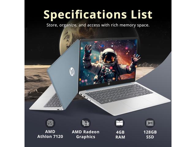 HP 14' HD Business Laptop, AMD Athlon 7120, 4GB RAM, 128GB SSD, AMD Radeon Graphics, Copilot, 720p HD Camera, Wi-Fi 6, Windows 11 Pro, Blue, 32GB...