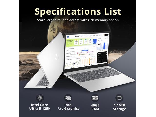 HP 15.6' FHD Touchscreen Laptop, Intel Core Ultra 5 125H, 40GB RAM, 1.16TB Storage(1TB SSD + 160GB Docking Station Set), Intel Arc Graphics,...
