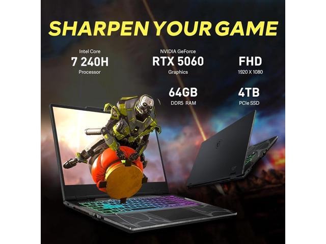 MSI Cyborg 15.6' 144Hz FHD Gaming Laptop, Intel Core 7-240H, 64GB RAM,5TB Storage (4TB SSD+1TB Docking Station), NVIDIA GeForce RTX 5060, Backlit...