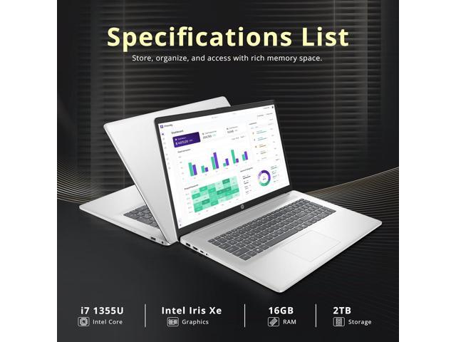 HP 17.3' FHD Business Laptop, Intel Core i7-1355U, 16GB RAM, 2TB Storage(1TB SSD+1TB Docking Station), Intel Iris Xe Graphics, Full-Size Keyboard,...