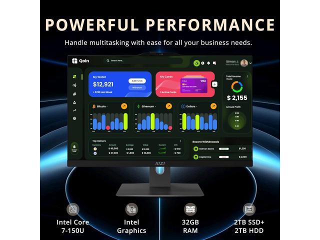 MSI Modern AM242TP 23.8' FHD Touchscreen AIO Desktop, Intel Core 7-150U, 32GB DDR5, 2TB SSD+2TB HDD, Intel Graphics, Wireless Keyboard & Mouse, Win...