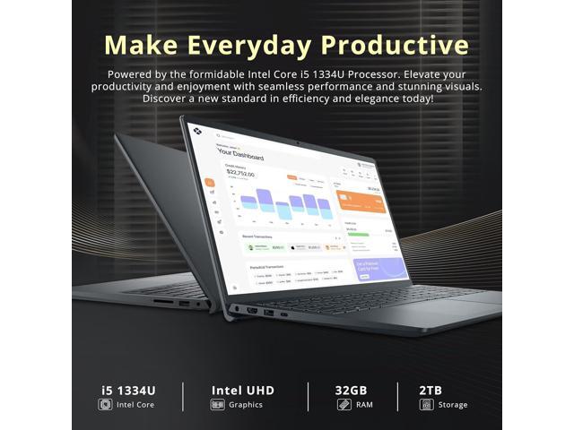 Dell 15.6' FHD Touchscreen Laptop, Intel Core i5-1334U, 32GB RAM, 2TB Storage(1TB SSD + 1TB Docking Station Set), Intel UHD Graphics, Numeric...
